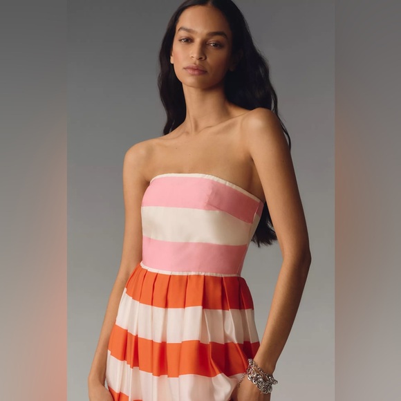 Mac Duggal Orange and White Strapless Sundress NWT - Picture 2 of 11